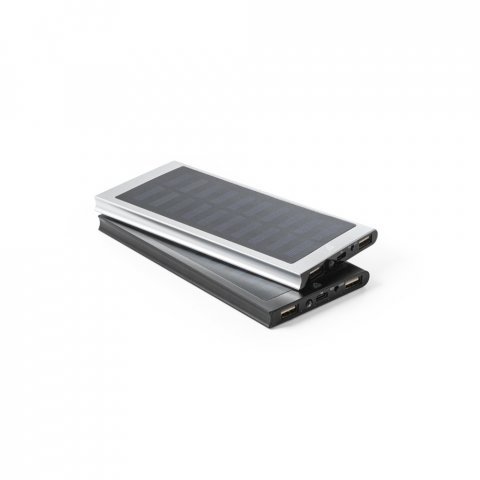 CLERK. Power bank da 8.000 mAh con pannello solare in alluminio 100% riciclato