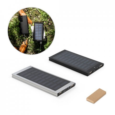 CLERK. Power bank da 8.000 mAh con pannello solare in alluminio 100% riciclato