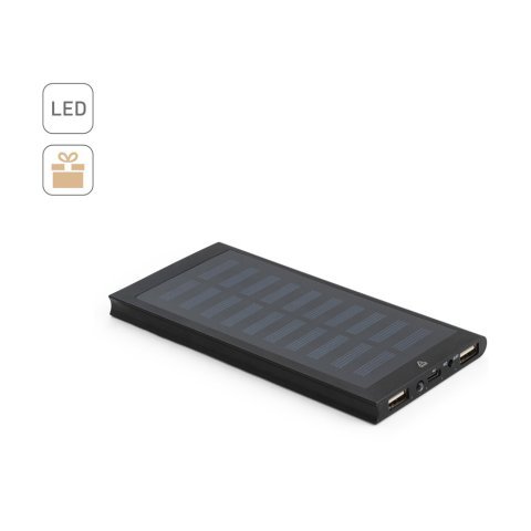 CLERK. 8000 mAh powerbank med solcellepanel i 100 % resirkulert aluminium