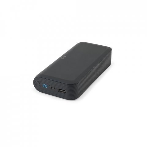 BECKER 20. 20 000 mAh power banka z recyklovan&eacute;ho ABS (100% rABS) s 15W superr&yacute;chlou bezdr&ocirc;tovou nab&iacute;jačkou - Čierna