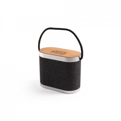 GUETTA. 5W draagbare luidspreker met supersnelle 15W draadloos oplader en 2 uur batterijduur gemaakt van bamboe en gerecycled PET (100% rPET) - Donkergrijs