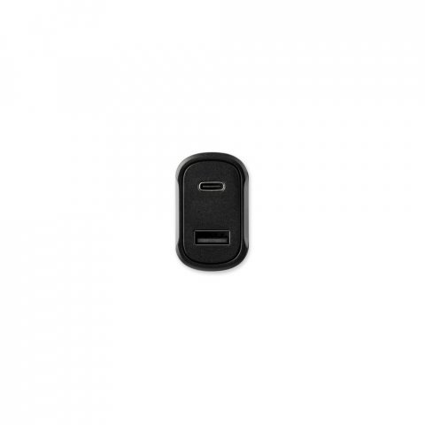 DIRAC. Adaptador para mechero con puerto USB-A de 18 W y USB-C de 20 W en ABS reciclado (100 % rABS) - Negro