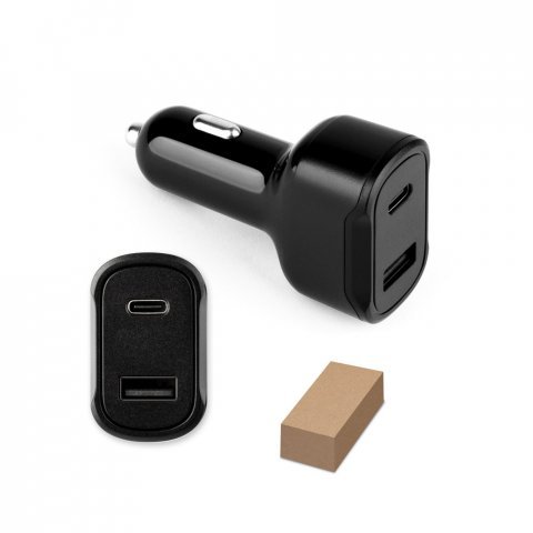 DIRAC. Adaptador para mechero con puerto USB-A de 18 W y USB-C de 20 W en ABS reciclado (100 % rABS)