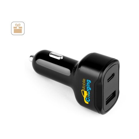 DIRAC. Sigarettenneradapter med USB-A-port 18W og USB-C 20W i resirkulert ABS (100 % rABS)