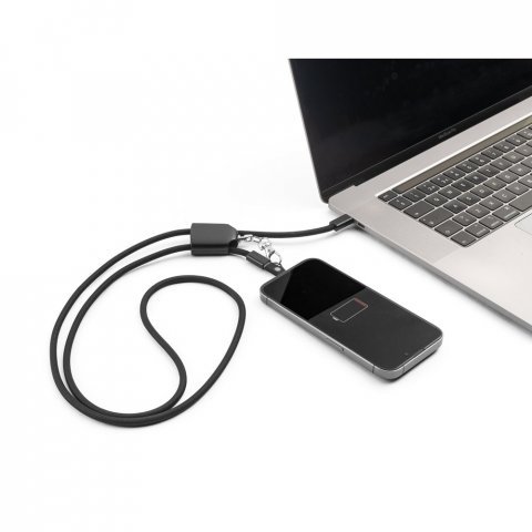 ZEWAIL. Cordon cu suport pentru smartphone inclus, cablu USB-C și diverse adaptoare din ABS reciclat și TPE reciclat - Negru