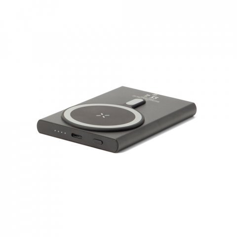 WRIGHT 5. Power bank magn&eacute;tica com carregamento super-r&aacute;pido em alum&iacute;nio reciclado e ABS reciclado 5.000 mAh - Preto