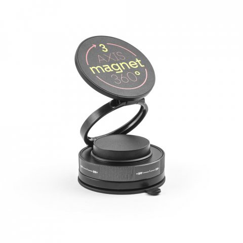 KEPLER. Magnetische mobiele telefoonhouder met vacu&uuml;mbevestigingssysteem voor gladde en oneffen oppervlakken (360&ordm; rotatie) - Zwart