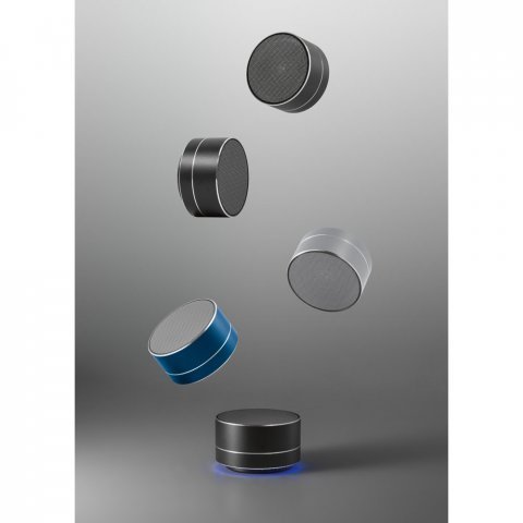 FLOREY. Draagbare 3W luidspreker met 4 uur autonomie in gerecycled aluminium (100% rAL) en gerecycled ABS (100% rABS)