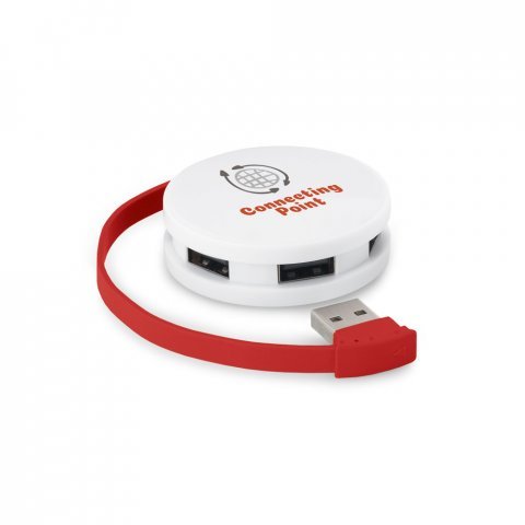 GARDNER. HUB mit Kabel und 4 USB-A-Anschl&uuml;ssen aus ABS - Rot