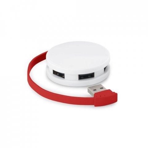GARDNER. HUB mit Kabel und 4 USB-A-Anschl&uuml;ssen aus ABS - Rot