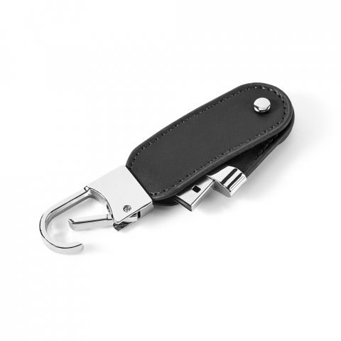 BRAGG 8GB. Pamięć USB o pojemności 8 GB z PU i karabińczykiem - Czarny