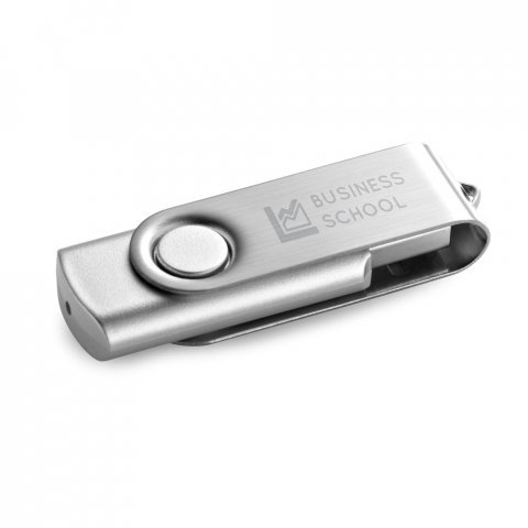 CLAUDIUS 4GB. Cl&eacute; USB 4GB avec attache en m&eacute;tal - Argent&eacute; satin&eacute;