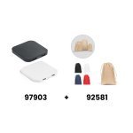 CAROLINE. Ładowarka bezprzewodowa Superfast 15W z 2 portami USB-A w ABS pochodzącego z recyklingu (60% rABS)