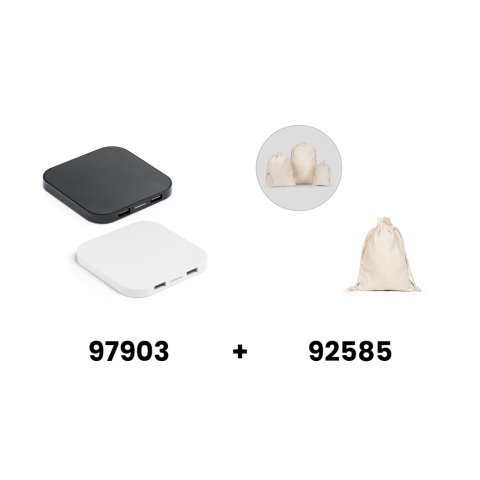 CAROLINE. Ładowarka bezprzewodowa Superfast 15W z 2 portami USB-A w ABS pochodzącego z recyklingu (60% rABS)