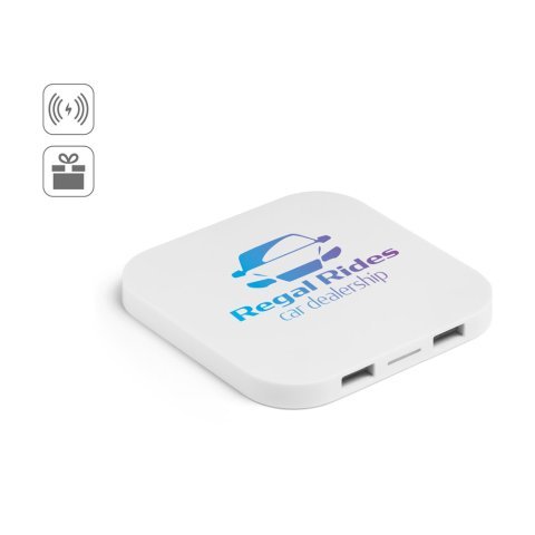 CAROLINE. Super brzi bežični punjač od reciklirani ABS-a (60% rABS) i 15W sa HUB 2 USB-A porta