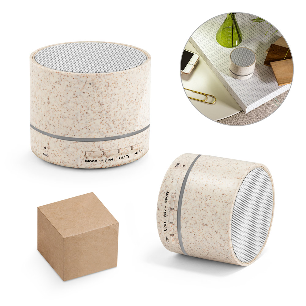 Coluna de som portátil de 3W com 4h30m de autonomia em fibra de palha e ABS reciclado (100% rABS) — Personalizado