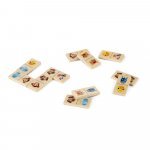 DOMIN. Kids wooden domino game. 28 pieces featuring fun animal figures - Light natural