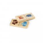 DOMIN. Kids wooden domino game. 28 pieces featuring fun animal figures - Light natural