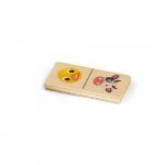 DOMIN. Kids wooden domino game. 28 pieces featuring fun animal figures - Light natural