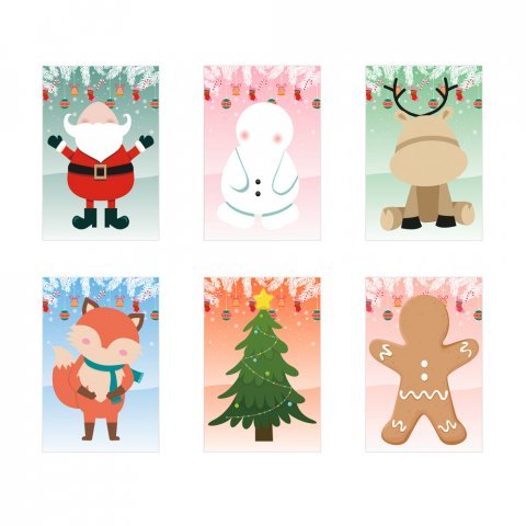GLIMN. Set de six feuilles avec figurines de No&euml;l et 3 feuilles d'autocollants - Blanc