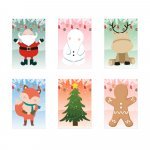 GLIMN. Set de six feuilles avec figurines de No&euml;l et 3 feuilles d'autocollants - Blanc