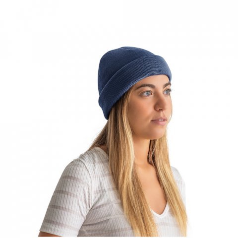 CARL. Gerecycled polyester (100% rPET) dubbellaagse unisex beanie - Marineblauw
