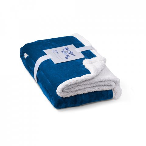 HEIDEN. Wendbare Fleecedecke (190 g/m&sup2;) mit Satinband und personalisierter Karte - K&ouml;nigsblau