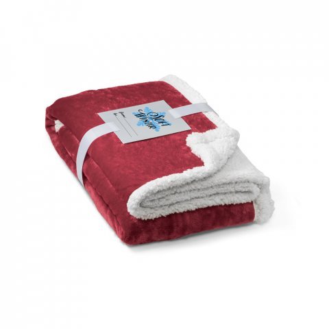 HEIDEN. Wendbare Fleecedecke (190 g/m&sup2;) mit Satinband und personalisierter Karte - Burgunder