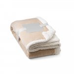 HEIDEN. Wendbare Fleecedecke (190 g/m&sup2;) mit Satinband und personalisierter Karte - Beige