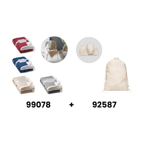 HEIDEN. Manta revers&iacute;vel em tecido polar (190 g/m&sup2;) com fita em cetim e cart&atilde;o personaliz&aacute;vel