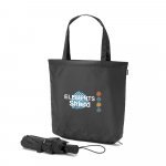 SKYLAR. Ombrello 2 in 1 con borsa per la spesa in poliestere riciclato inclusa - Nero
