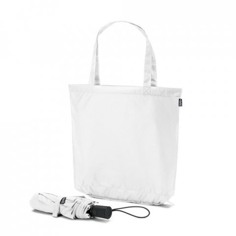 SKYLAR. Ombrello 2 in 1 con borsa per la spesa in poliestere riciclato inclusa - Bianco