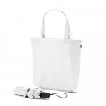 SKYLAR. Ombrello 2 in 1 con borsa per la spesa in poliestere riciclato inclusa - Bianco