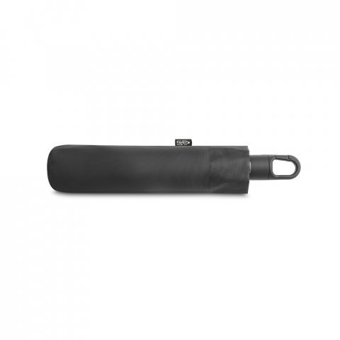 GUSTAVO. Kierr&auml;tetyst&auml; polyesterist&auml; (100 % rPET) valmistettu 190T pongee-sateenvarjo, jossa automaattinen avautuminen ja sulkeutuminen - Musta